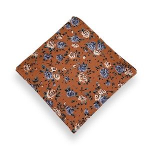 Yam Orange w/ Blue Floral Pocket Square